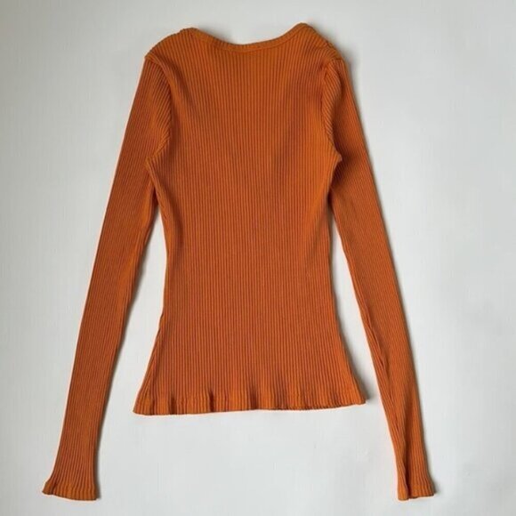 Wilfred Free Aritzia Ribbed Burnt Orange V-Neck Bodycon Top Women's Size XS - Picture 7 of 8